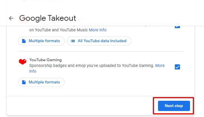 next step google takeout