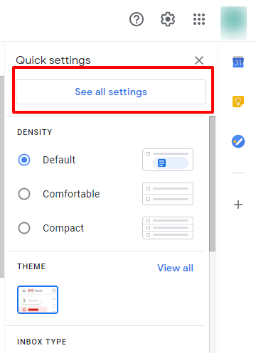 see all settings button in gmail