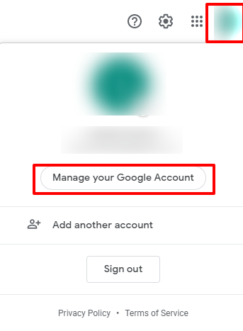 account manage setting Gmail