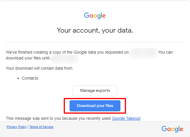 download export data link via mail google talkout