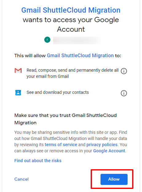 shuttercloud migration access permission screen