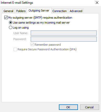 outgoing server setting in outlook