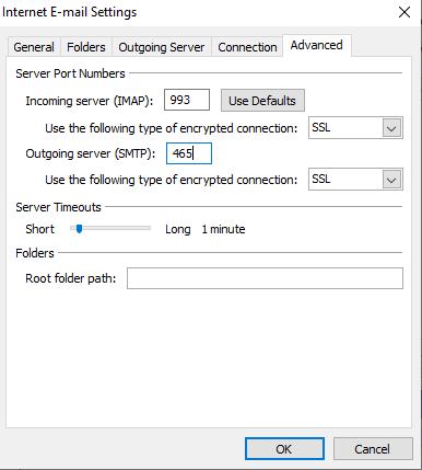 advance port settings in outlook