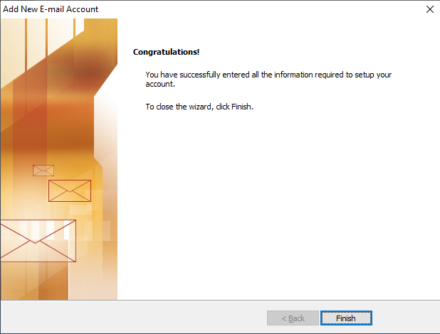 confiuration of MS outlook for gmail successful window